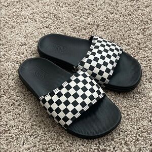 Vans Black and White Checkered Slides